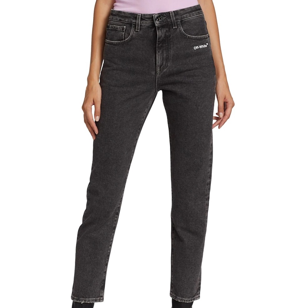 Off-White Diagonal Stripe High-Rise Straight Leg Jeans